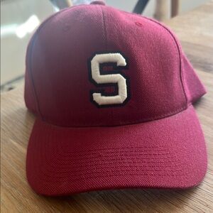 Red and White Varsity Hat with Embroidered S